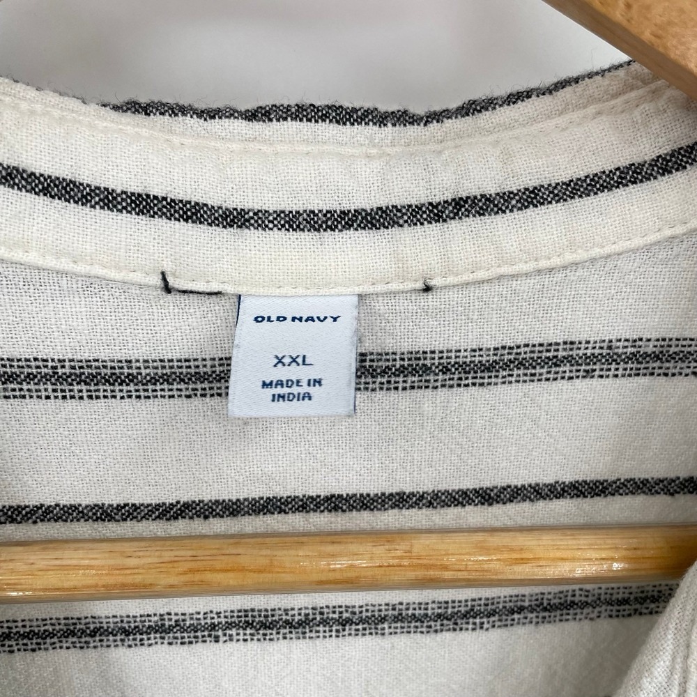 Womens XXL Linen Shirt Dress Neutral Minimalist Stripe Button Front Collared 2XL - Picture 5 of 7